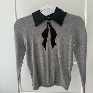 Alice + Olivia Gray Knit Sweater with Black bow